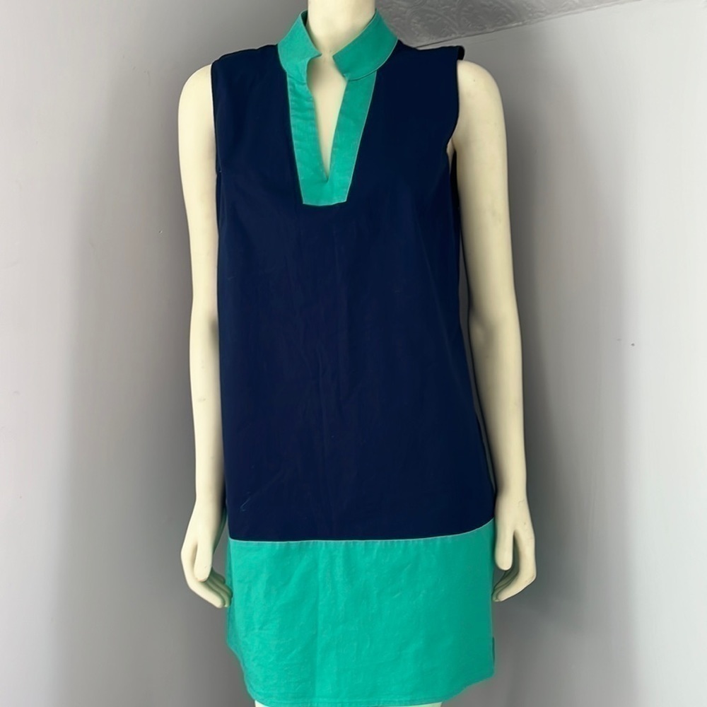 SALE to Sable STS Women’s Navy Blue Kelly Green V-Neck Sleeveless Shirt Dress XL